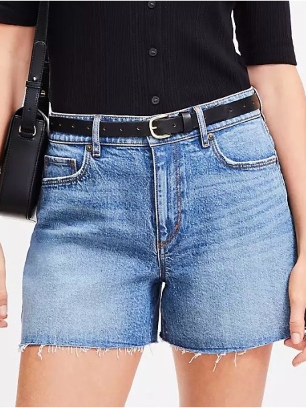 LOFT Destructed High Rise Cut Off Denim Shorts